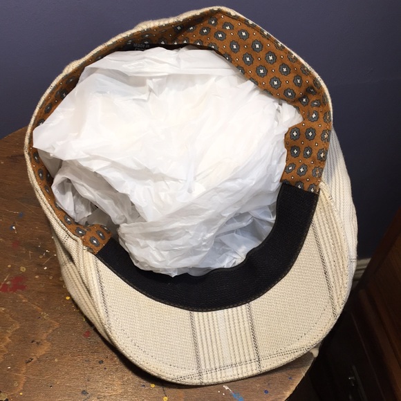 Cream brown Pinstripe newsboy flat cap duck bill style hat L/XL lightweight - Picture 5 of 9